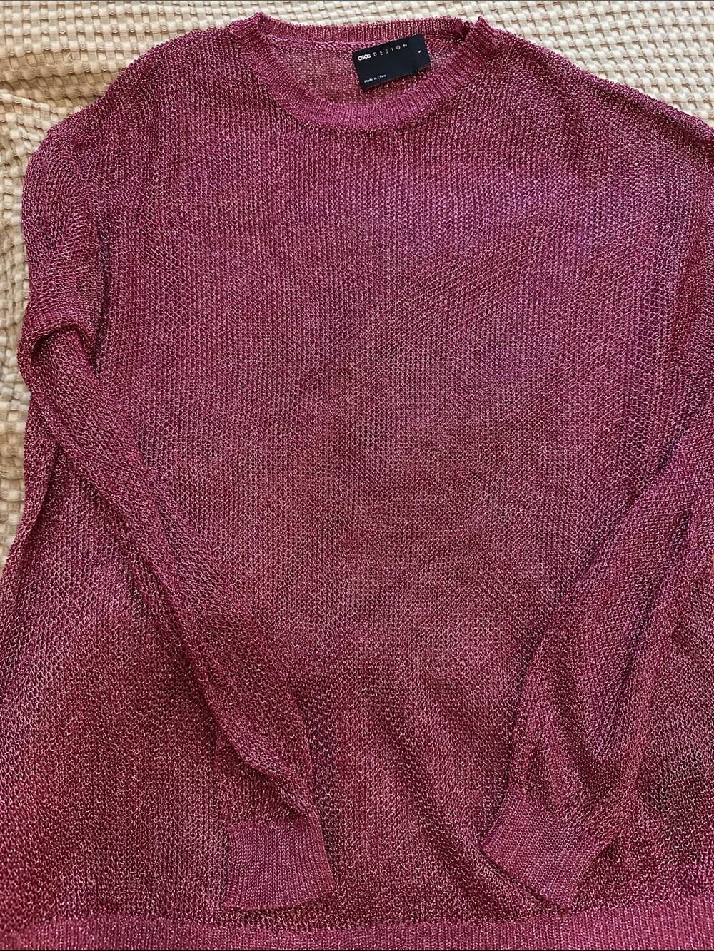 Sheer Mesh Knit Long Sleeve - Pink Metallic